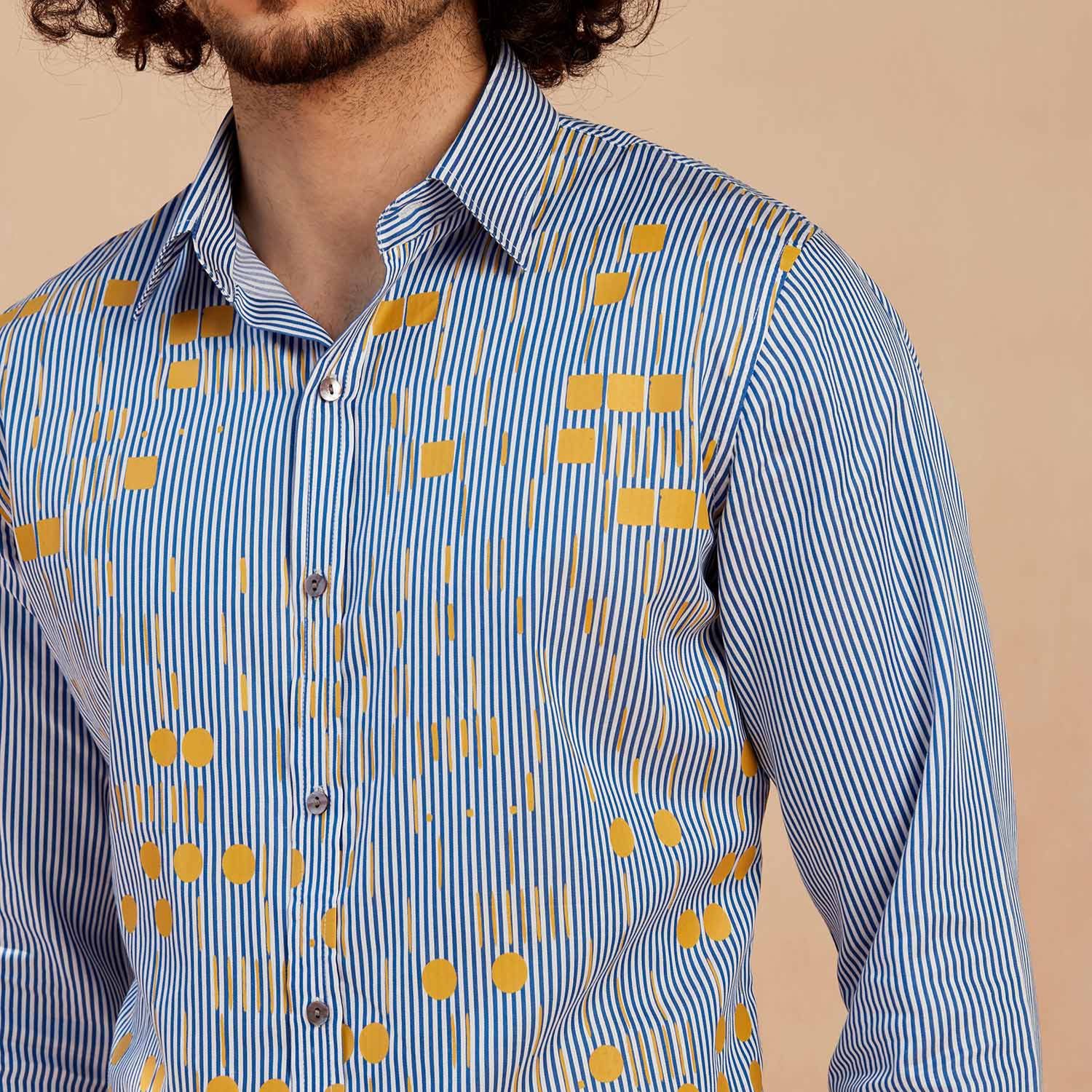 India製 S/S designed pattern shirt Buy Blue Patterned Shirt For Men | Indyverse